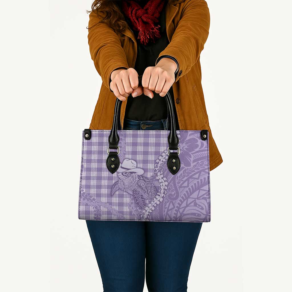 Purple Hawaii Palaka Cowboy Turtle Leather Bag Hawaiian Paniolo Puakenikeni Maile Lei DT05 - Polynesian Pride