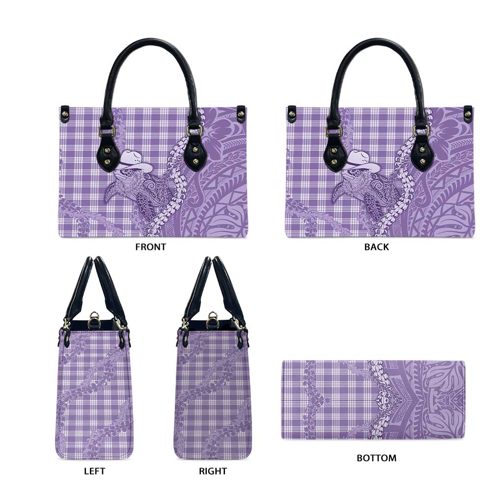 Purple Hawaii Palaka Cowboy Turtle Leather Bag Hawaiian Paniolo Puakenikeni Maile Lei DT05 - Polynesian Pride
