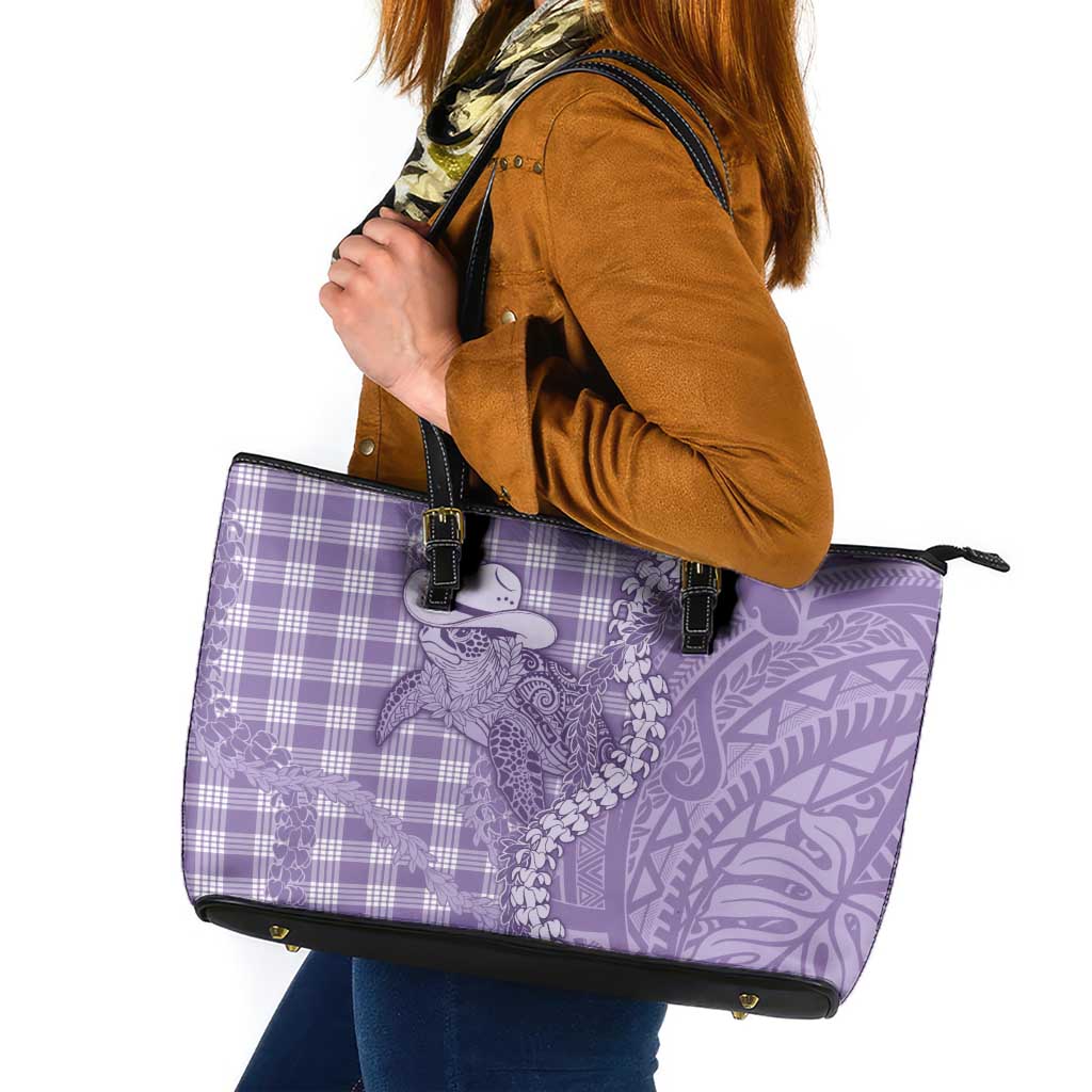 Purple Hawaii Palaka Cowboy Turtle Leather Tote Bag Hawaiian Paniolo Puakenikeni Maile Lei DT05 Purple - Polynesian Pride