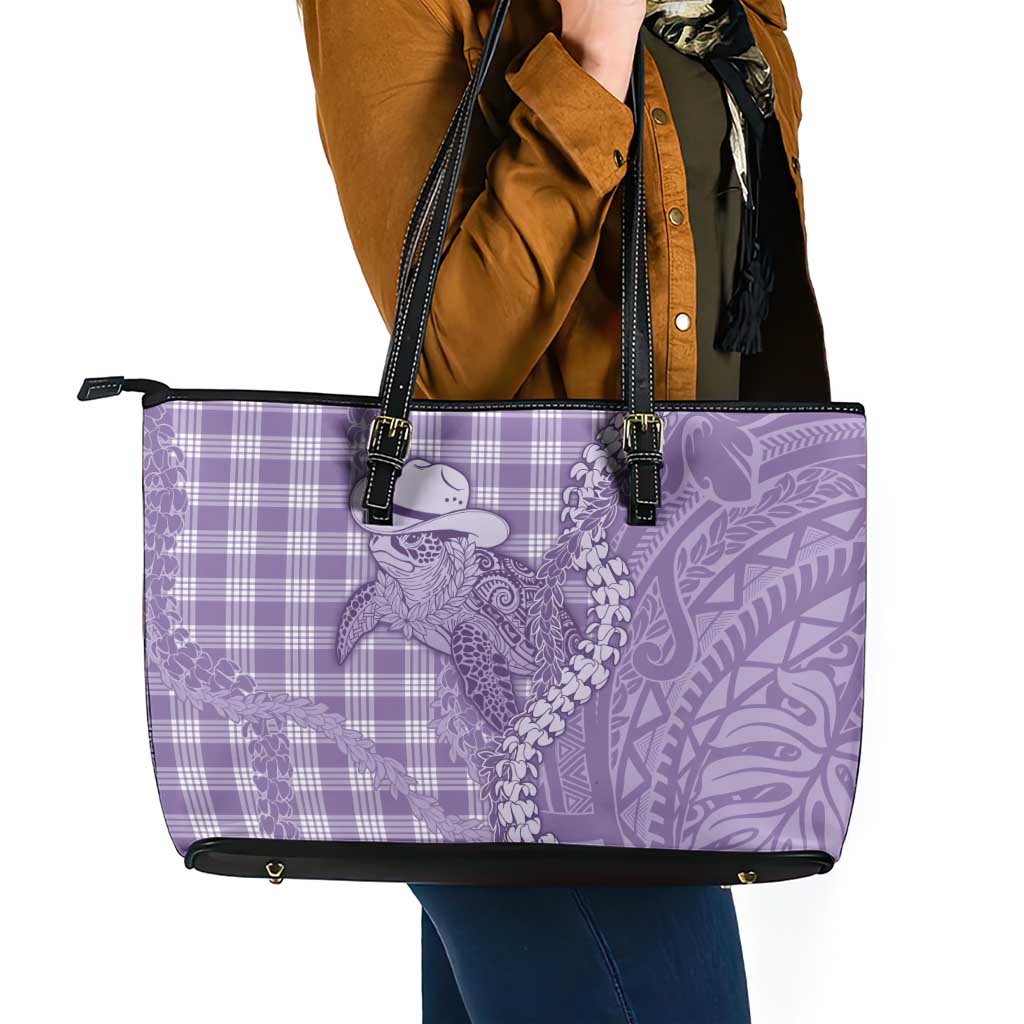 Purple Hawaii Palaka Cowboy Turtle Leather Tote Bag Hawaiian Paniolo Puakenikeni Maile Lei DT05 - Polynesian Pride