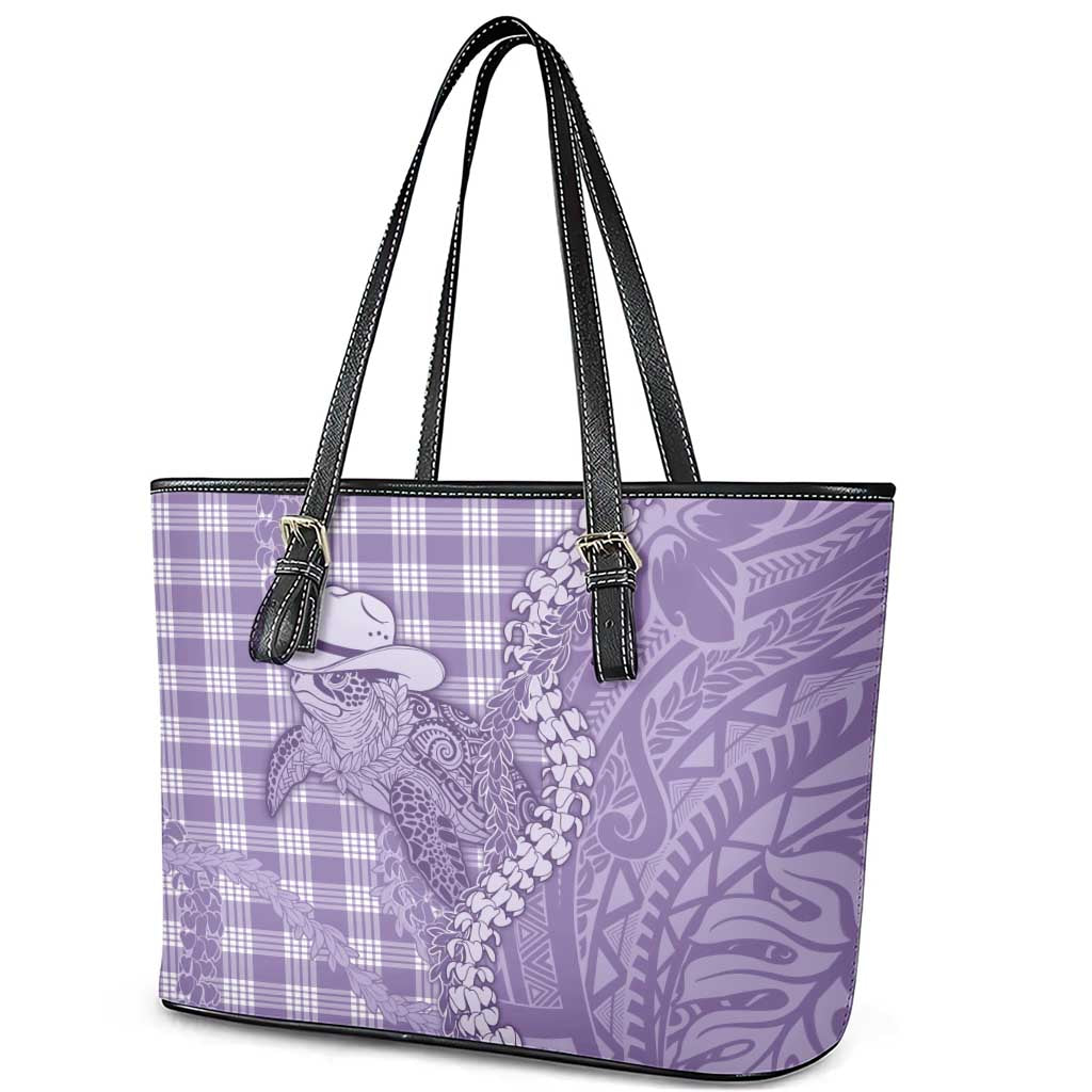 Purple Hawaii Palaka Cowboy Turtle Leather Tote Bag Hawaiian Paniolo Puakenikeni Maile Lei DT05 - Polynesian Pride