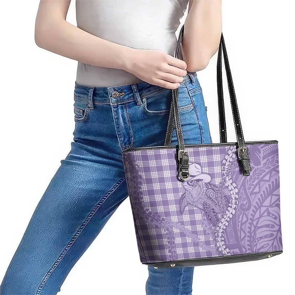 Purple Hawaii Palaka Cowboy Turtle Leather Tote Bag Hawaiian Paniolo Puakenikeni Maile Lei DT05 - Polynesian Pride
