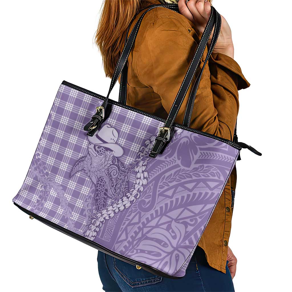 Purple Hawaii Palaka Cowboy Turtle Leather Tote Bag Hawaiian Paniolo Puakenikeni Maile Lei DT05 - Polynesian Pride