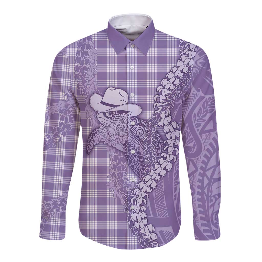 Purple Hawaii Palaka Cowboy Turtle Long Sleeve Button Shirt Hawaiian Paniolo Puakenikeni Maile Lei DT05 Unisex Purple - Polynesian Pride