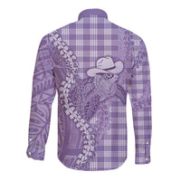 Purple Hawaii Palaka Cowboy Turtle Long Sleeve Button Shirt Hawaiian Paniolo Puakenikeni Maile Lei DT05 - Polynesian Pride