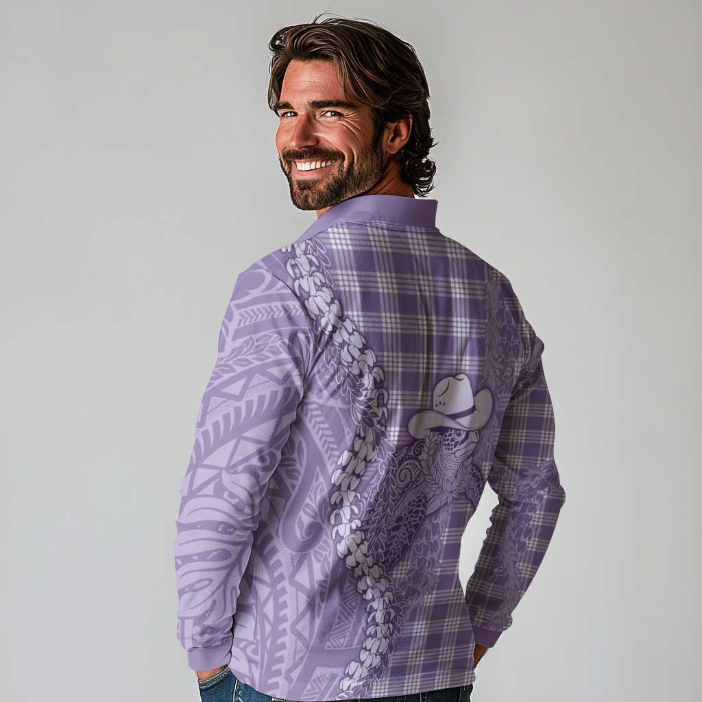 Purple Hawaii Palaka Cowboy Turtle Long Sleeve Polo Shirt Hawaiian Paniolo Puakenikeni Maile Lei DT05 - Polynesian Pride