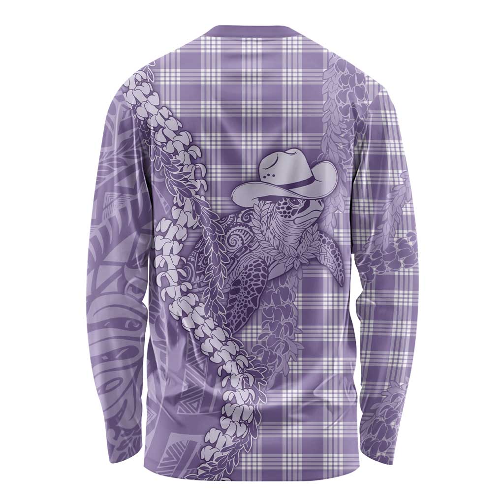 Purple Hawaii Palaka Cowboy Turtle Long Sleeve Shirt Hawaiian Paniolo Puakenikeni Maile Lei DT05 - Polynesian Pride