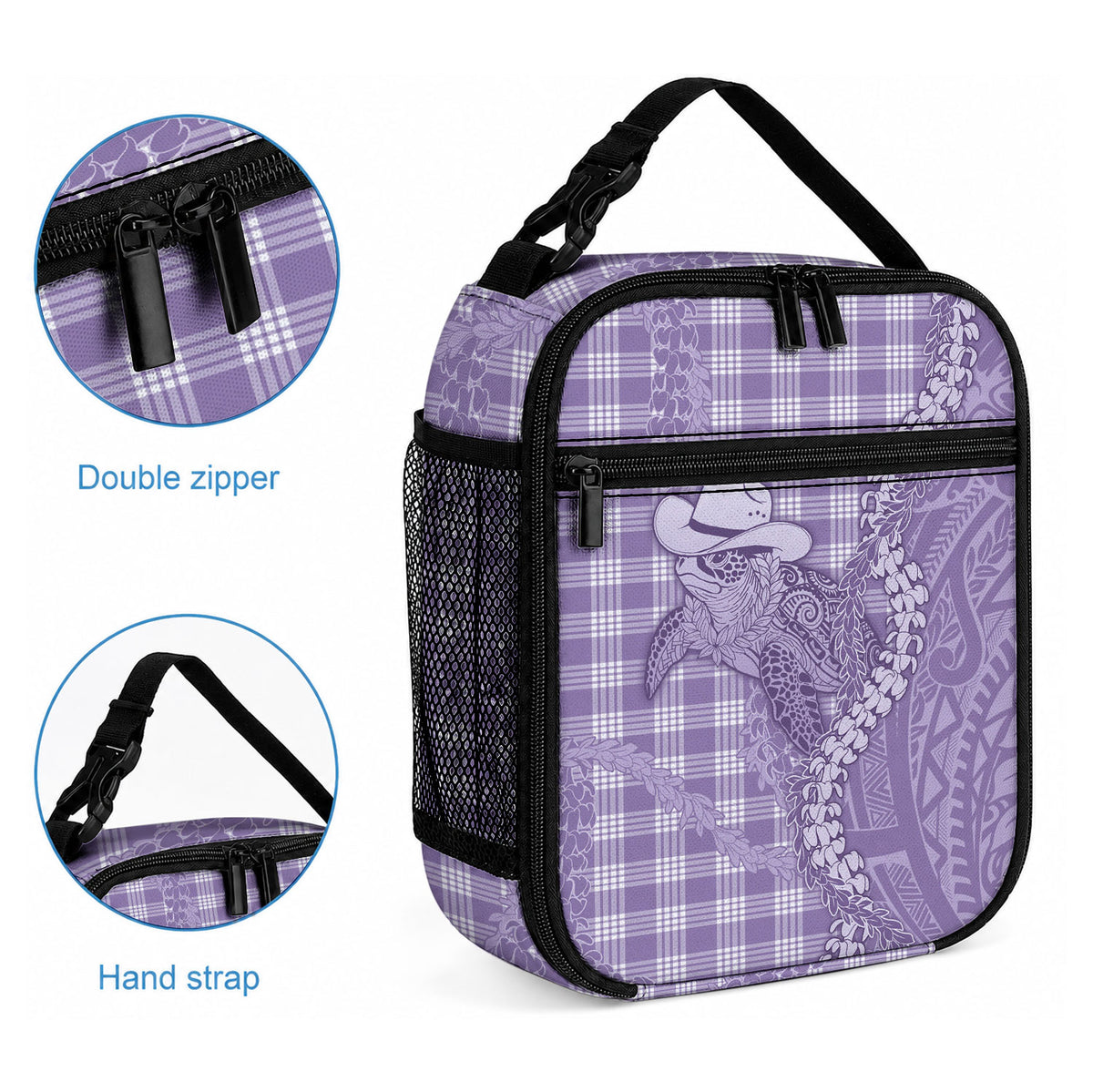 Purple Hawaii Palaka Cowboy Turtle Lunch Bag Hawaiian Paniolo Puakenikeni Maile Lei