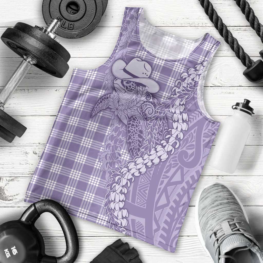 Purple Hawaii Palaka Cowboy Turtle Men Tank Top Hawaiian Paniolo Puakenikeni Maile Lei DT05 - Polynesian Pride