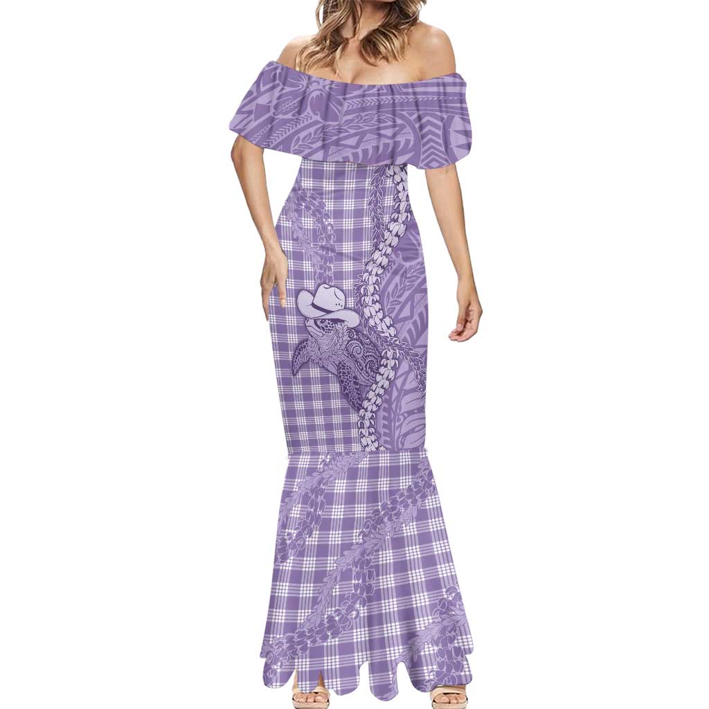 Purple Hawaii Palaka Cowboy Turtle Mermaid Dress Hawaiian Paniolo Puakenikeni Maile Lei DT05 - Polynesian Pride