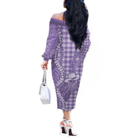 Purple Hawaii Palaka Cowboy Turtle Off The Shoulder Long Sleeve Dress Hawaiian Paniolo Puakenikeni Maile Lei DT05 - Polynesian Pride