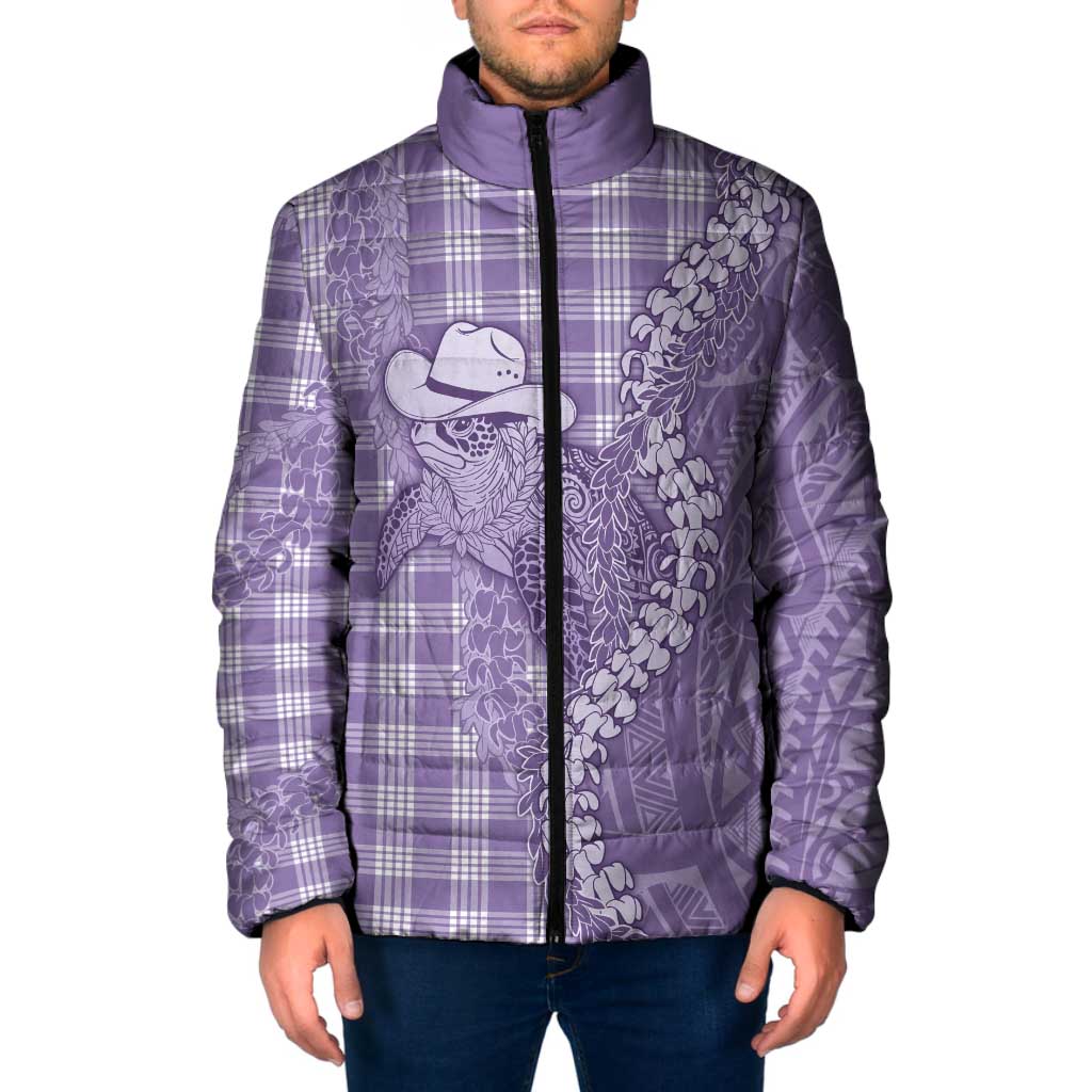 Purple Hawaii Palaka Cowboy Turtle Padded Jacket Hawaiian Paniolo Puakenikeni Maile Lei DT05 Men Purple - Polynesian Pride