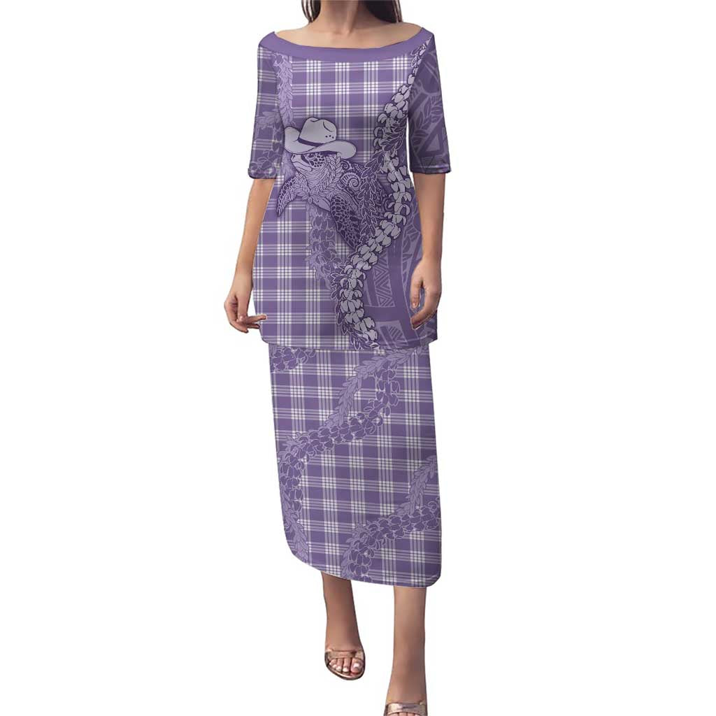 Purple Hawaii Palaka Cowboy Turtle Puletasi Hawaiian Paniolo Puakenikeni Maile Lei DT05 Long Dress Purple - Polynesian Pride