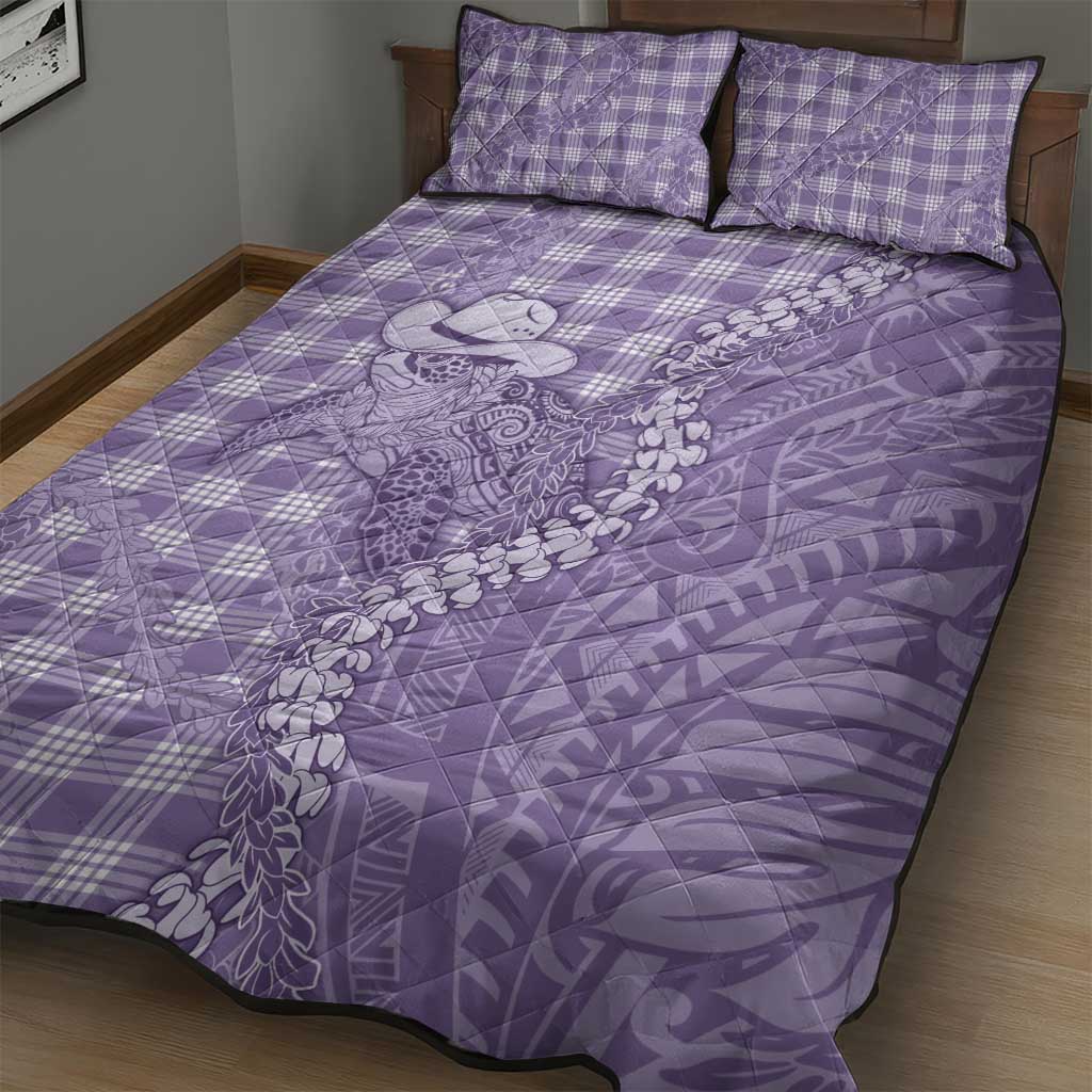 Purple Hawaii Palaka Cowboy Turtle Quilt Bed Set Hawaiian Paniolo Puakenikeni Maile Lei DT05 - Polynesian Pride