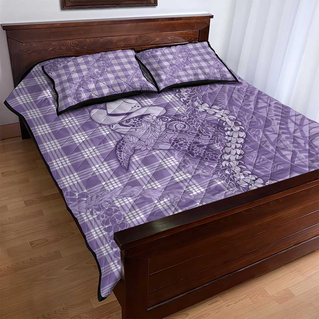 Purple Hawaii Palaka Cowboy Turtle Quilt Bed Set Hawaiian Paniolo Puakenikeni Maile Lei DT05 - Polynesian Pride