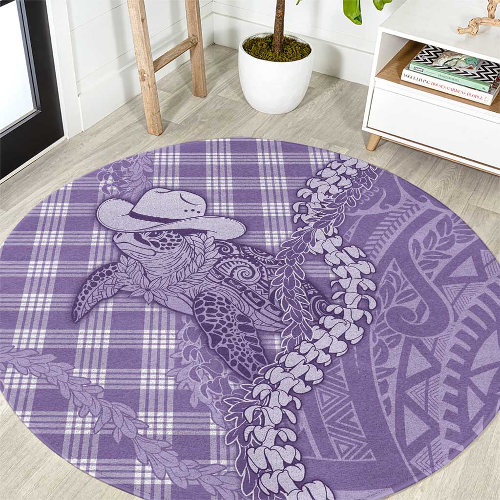 Purple Hawaii Palaka Cowboy Turtle Round Carpet Hawaiian Paniolo Puakenikeni Maile Lei DT05 Purple - Polynesian Pride