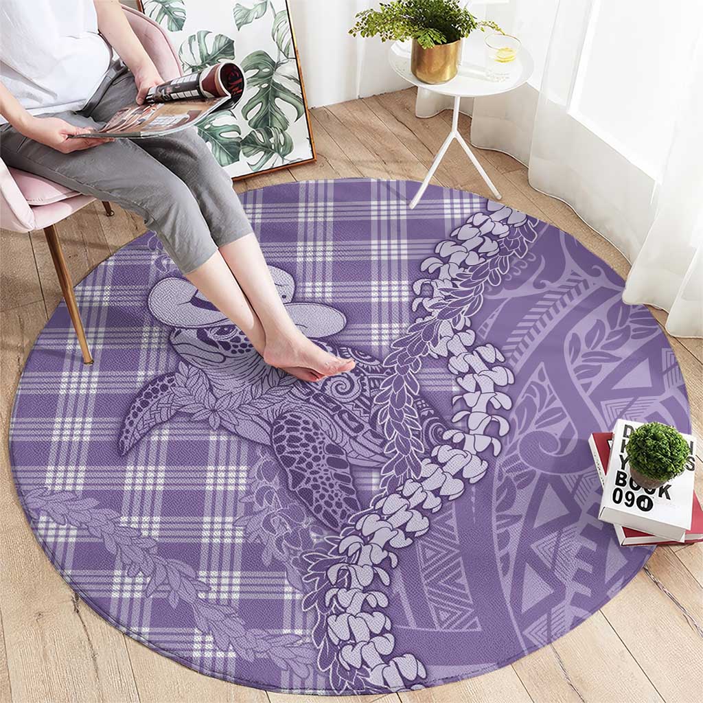 Purple Hawaii Palaka Cowboy Turtle Round Carpet Hawaiian Paniolo Puakenikeni Maile Lei DT05 - Polynesian Pride