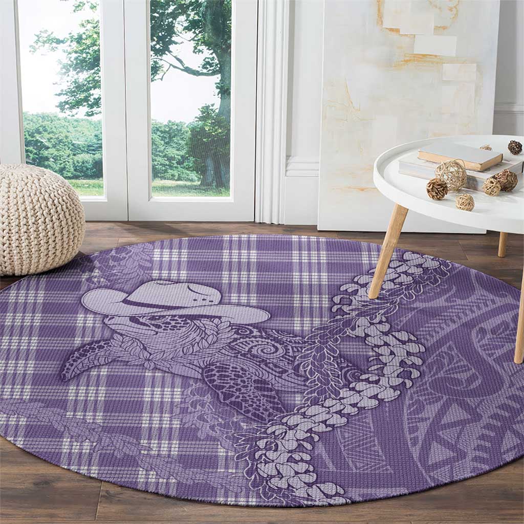 Purple Hawaii Palaka Cowboy Turtle Round Carpet Hawaiian Paniolo Puakenikeni Maile Lei DT05 - Polynesian Pride