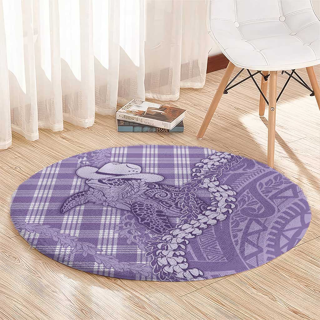 Purple Hawaii Palaka Cowboy Turtle Round Carpet Hawaiian Paniolo Puakenikeni Maile Lei DT05 - Polynesian Pride