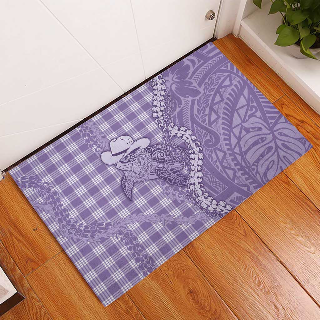 Purple Hawaii Palaka Cowboy Turtle Rubber Doormat Hawaiian Paniolo Puakenikeni Maile Lei DT05 - Polynesian Pride