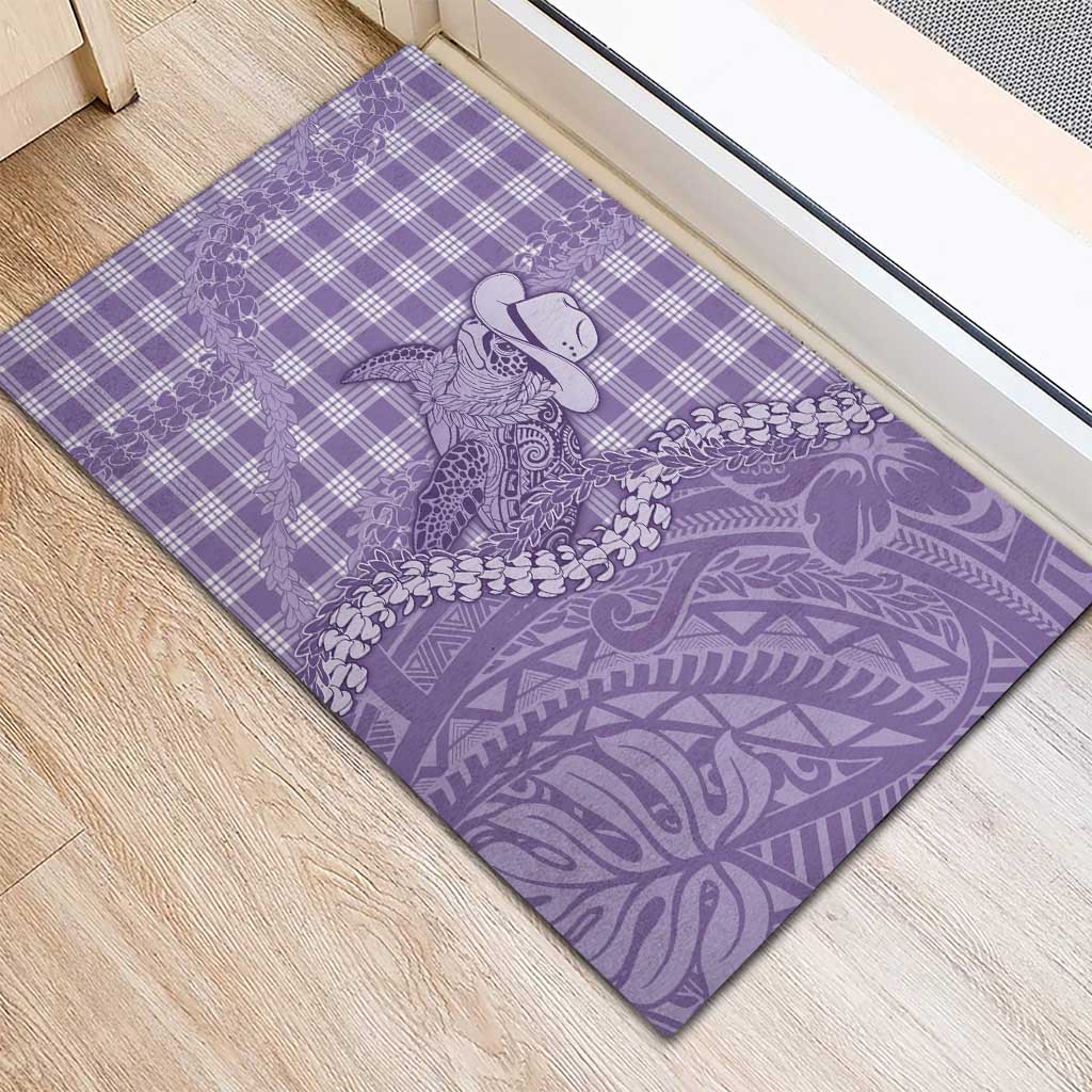 Purple Hawaii Palaka Cowboy Turtle Rubber Doormat Hawaiian Paniolo Puakenikeni Maile Lei DT05 - Polynesian Pride