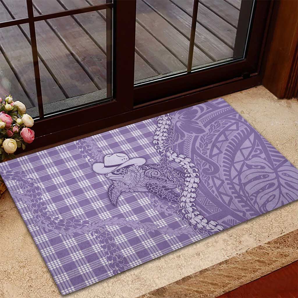 Purple Hawaii Palaka Cowboy Turtle Rubber Doormat Hawaiian Paniolo Puakenikeni Maile Lei DT05 - Polynesian Pride