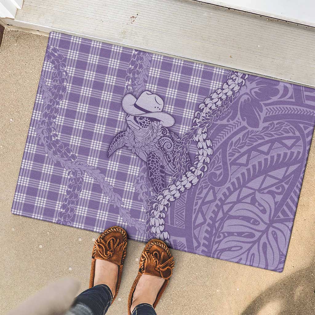 Purple Hawaii Palaka Cowboy Turtle Rubber Doormat Hawaiian Paniolo Puakenikeni Maile Lei DT05 - Polynesian Pride
