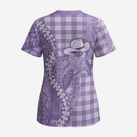 Purple Hawaii Palaka Cowboy Turtle Scrub Top Hawaiian Paniolo Puakenikeni Maile Lei DT05 - Polynesian Pride