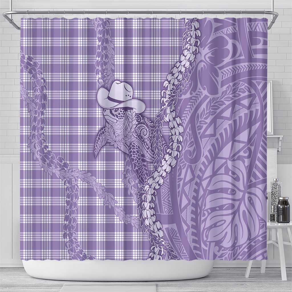 Purple Hawaii Palaka Cowboy Turtle Shower Curtain Hawaiian Paniolo Puakenikeni Maile Lei DT05 - Polynesian Pride