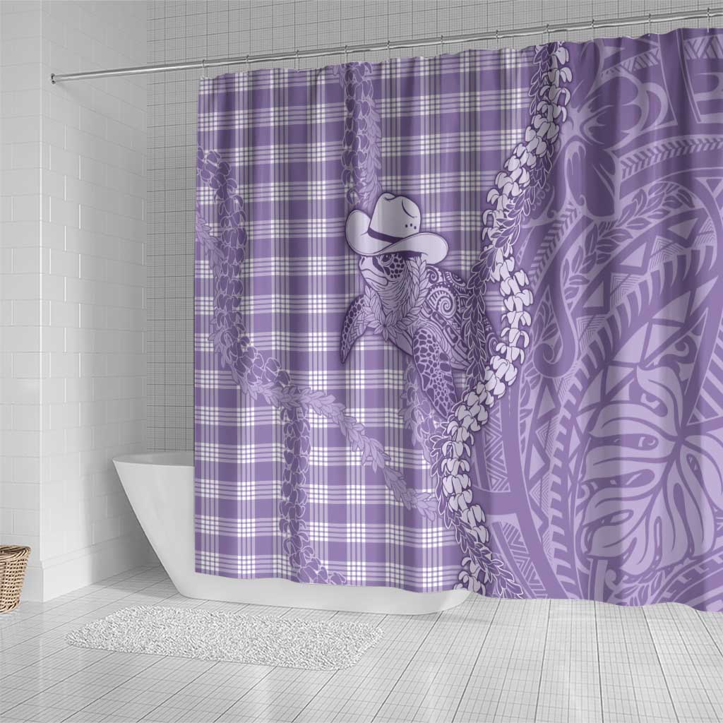 Purple Hawaii Palaka Cowboy Turtle Shower Curtain Hawaiian Paniolo Puakenikeni Maile Lei DT05 - Polynesian Pride