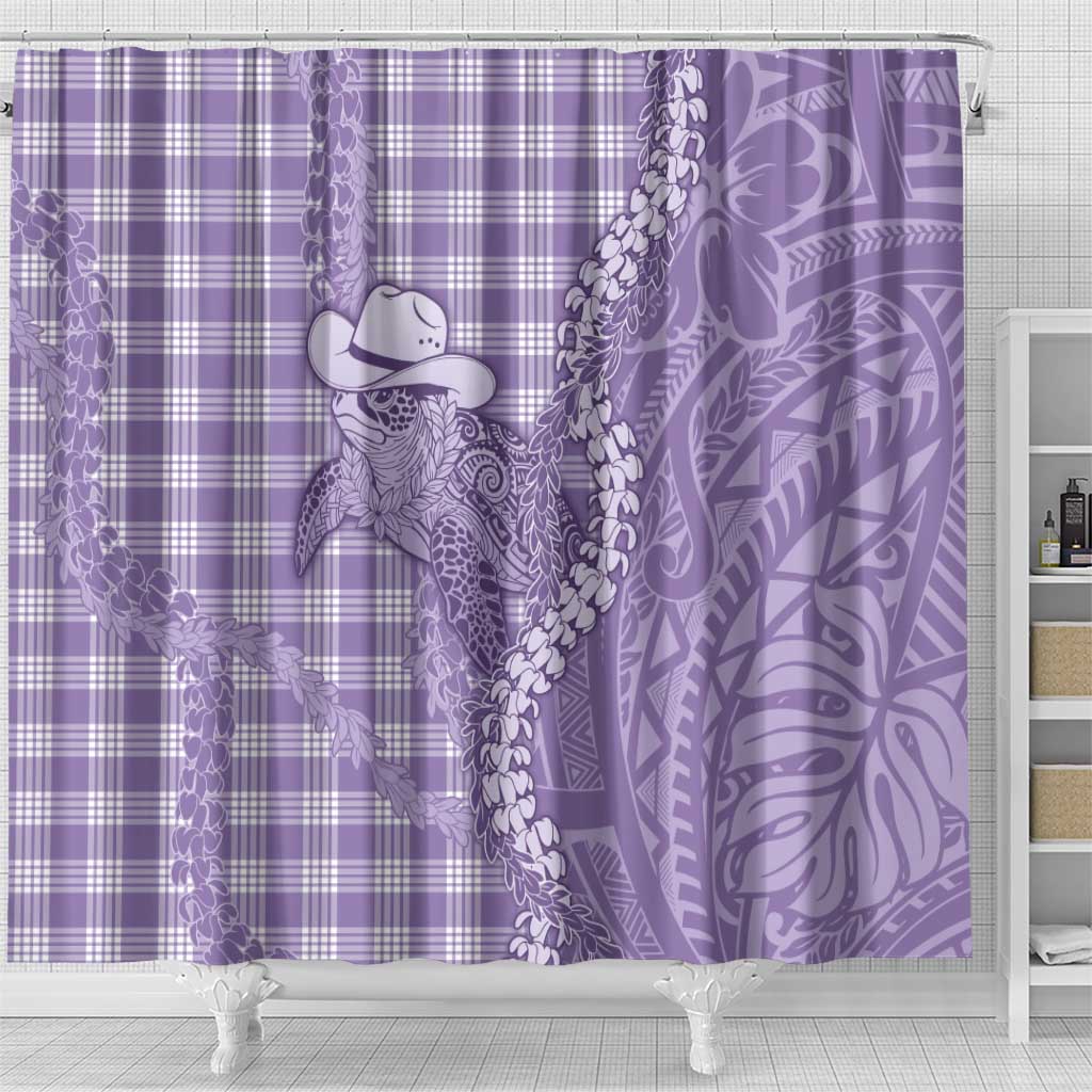 Purple Hawaii Palaka Cowboy Turtle Shower Curtain Hawaiian Paniolo Puakenikeni Maile Lei DT05 - Polynesian Pride