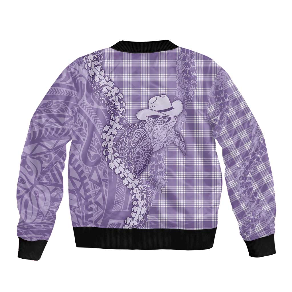 Purple Hawaii Palaka Cowboy Turtle Sleeve Zip Bomber Jacket Hawaiian Paniolo Puakenikeni Maile Lei DT05 - Polynesian Pride