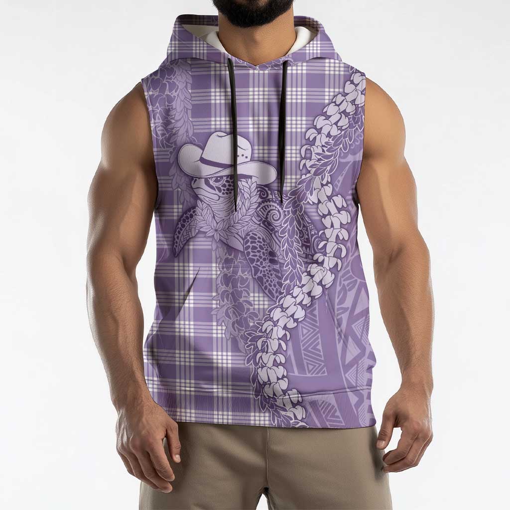 Purple Hawaii Palaka Cowboy Turtle Sleeveless Hoodie Hawaiian Paniolo Puakenikeni Maile Lei DT05 - Polynesian Pride