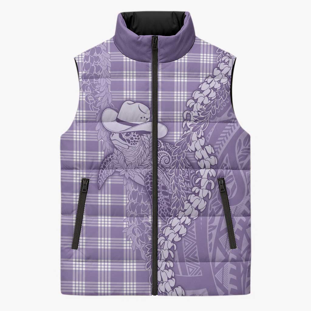 Purple Hawaii Palaka Cowboy Turtle Sleeveless Puffer Jacket Hawaiian Paniolo Puakenikeni Maile Lei DT05 Unisex Purple - Polynesian Pride