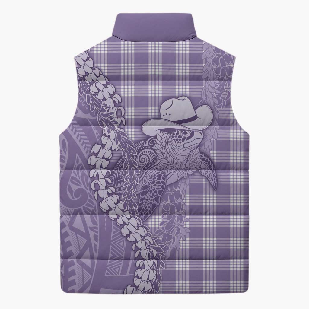 Purple Hawaii Palaka Cowboy Turtle Sleeveless Puffer Jacket Hawaiian Paniolo Puakenikeni Maile Lei DT05 - Polynesian Pride