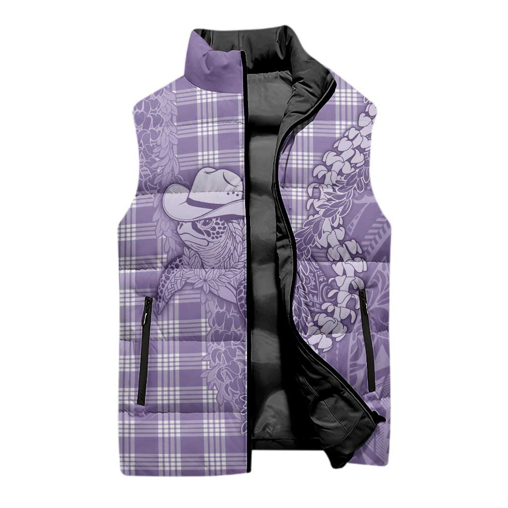 Purple Hawaii Palaka Cowboy Turtle Sleeveless Puffer Jacket Hawaiian Paniolo Puakenikeni Maile Lei DT05 - Polynesian Pride