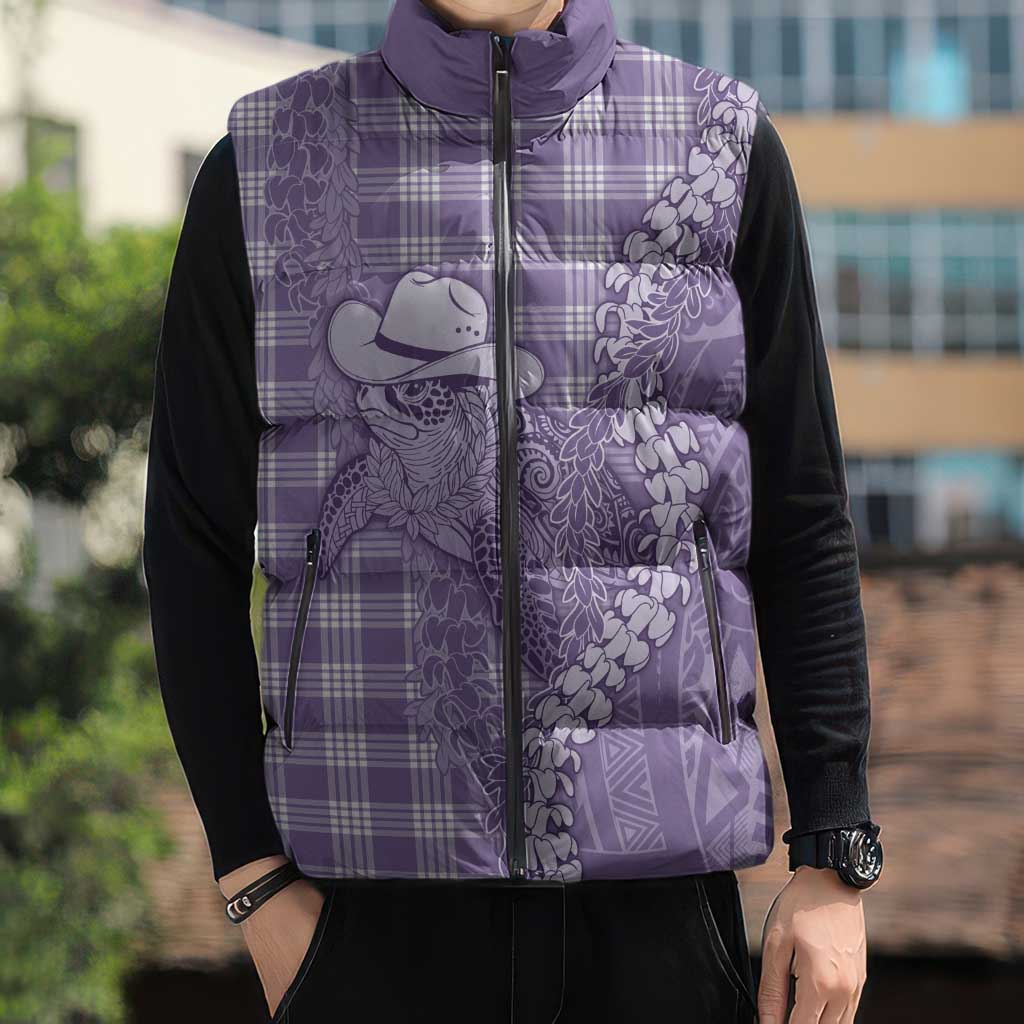 Purple Hawaii Palaka Cowboy Turtle Sleeveless Puffer Jacket Hawaiian Paniolo Puakenikeni Maile Lei DT05 - Polynesian Pride
