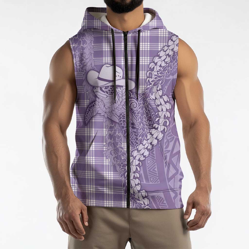 Purple Hawaii Palaka Cowboy Turtle Sleeveless Zip Hoodie Hawaiian Paniolo Puakenikeni Maile Lei DT05 - Polynesian Pride