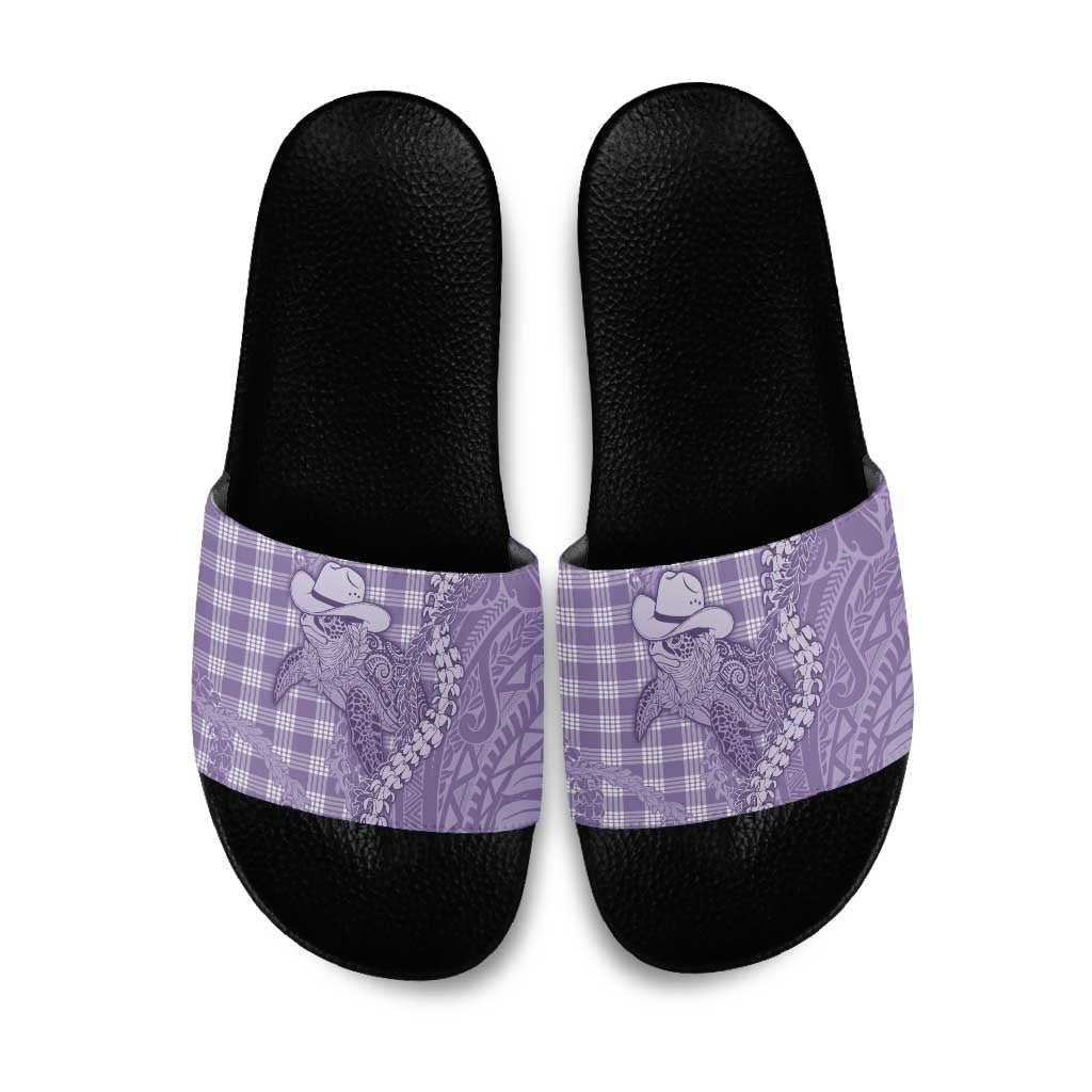 Purple Hawaii Palaka Cowboy Turtle Slide Sandals Hawaiian Paniolo Puakenikeni Maile Lei DT05 Purple - Polynesian Pride