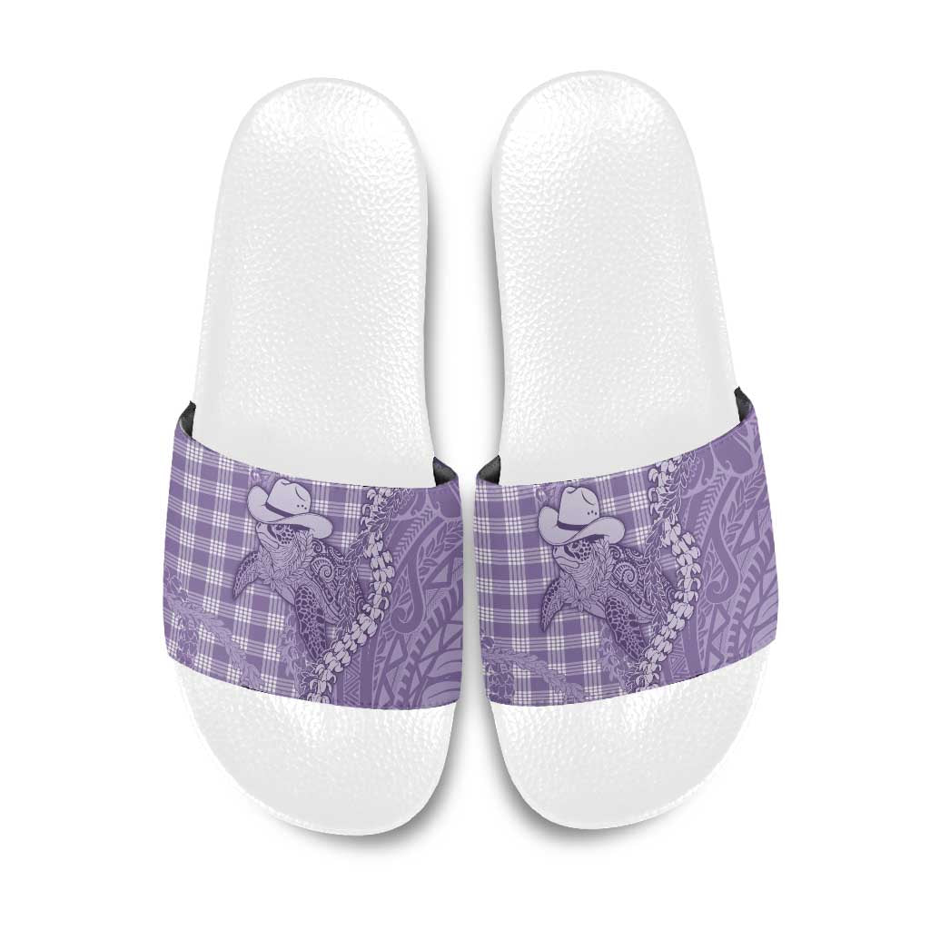 Purple Hawaii Palaka Cowboy Turtle Slide Sandals Hawaiian Paniolo Puakenikeni Maile Lei DT05 Purple - Polynesian Pride