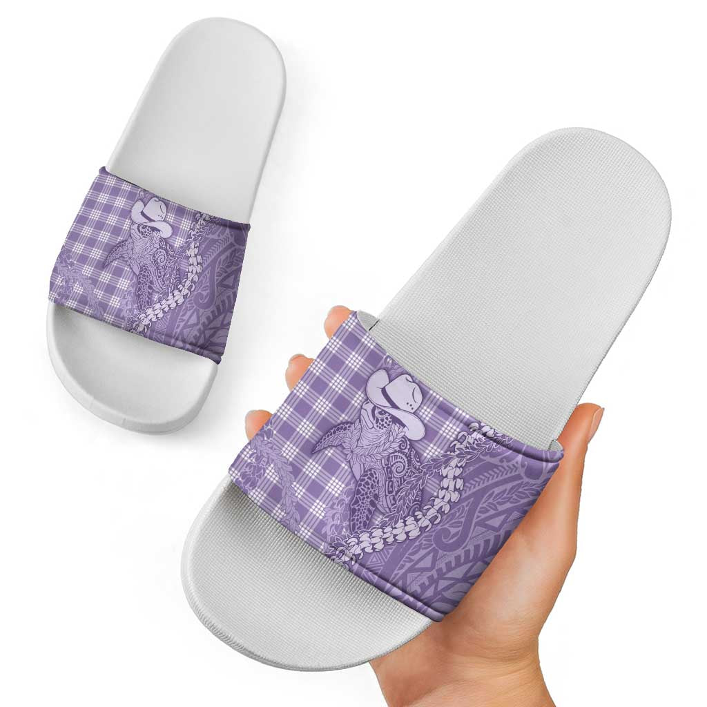 Purple Hawaii Palaka Cowboy Turtle Slide Sandals Hawaiian Paniolo Puakenikeni Maile Lei DT05 - Polynesian Pride