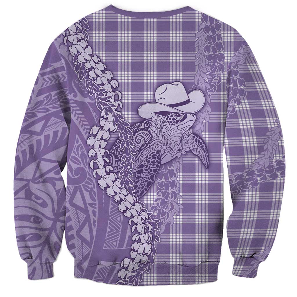Purple Hawaii Palaka Cowboy Turtle Sweatshirt Hawaiian Paniolo Puakenikeni Maile Lei DT05 - Polynesian Pride