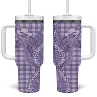 Purple Hawaii Palaka Cowboy Turtle Tumbler With Handle Hawaiian Paniolo Puakenikeni Maile Lei DT05 One Size: 40 oz Purple - Polynesian Pride