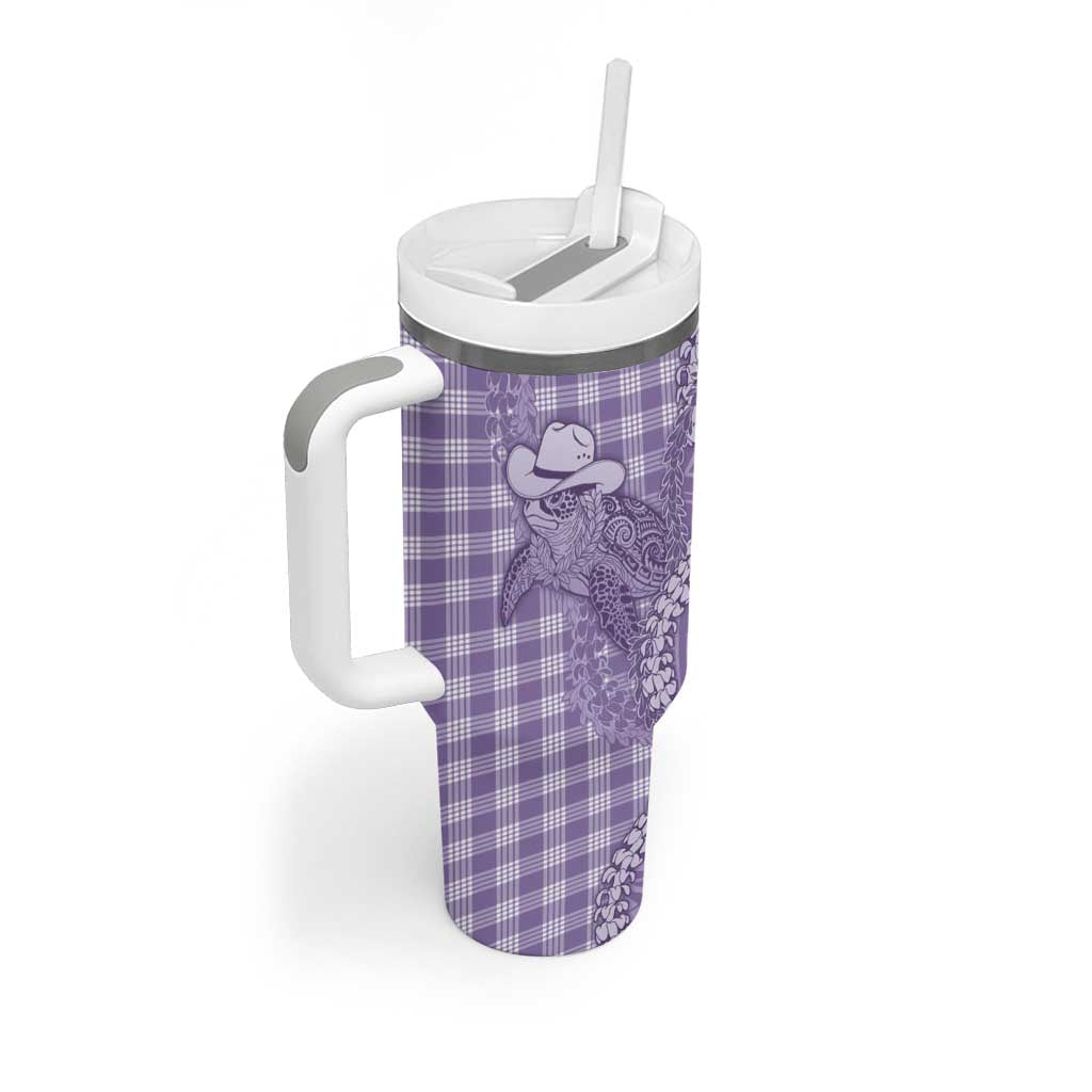 Purple Hawaii Palaka Cowboy Turtle Tumbler With Handle Hawaiian Paniolo Puakenikeni Maile Lei DT05 - Polynesian Pride