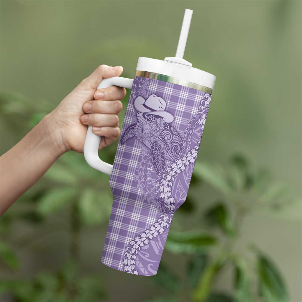 Purple Hawaii Palaka Cowboy Turtle Tumbler With Handle Hawaiian Paniolo Puakenikeni Maile Lei DT05 - Polynesian Pride