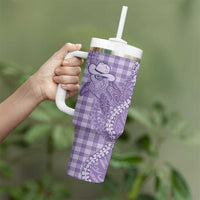 Purple Hawaii Palaka Cowboy Turtle Tumbler With Handle Hawaiian Paniolo Puakenikeni Maile Lei DT05 - Polynesian Pride