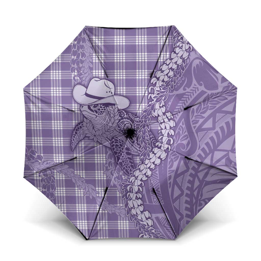 Purple Hawaii Palaka Cowboy Turtle Umbrella Hawaiian Paniolo Puakenikeni Maile Lei DT05 One Size Folded 11.42 inch Opened Diameter 37.4 inch Purple - Polynesian Pride