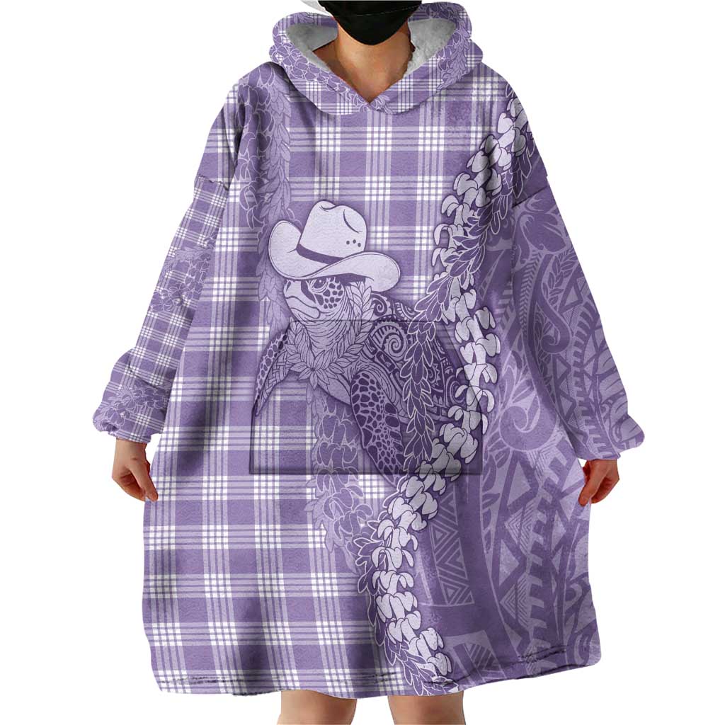 Purple Hawaii Palaka Cowboy Turtle Wearable Blanket Hoodie Hawaiian Paniolo Puakenikeni Maile Lei DT05 - Polynesian Pride