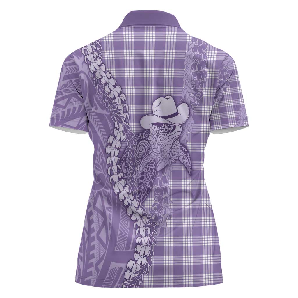 Purple Hawaii Palaka Cowboy Turtle Women Polo Shirt Hawaiian Paniolo Puakenikeni Maile Lei - Polynesian Pride