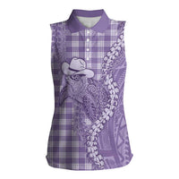 Purple Hawaii Palaka Cowboy Turtle Women Sleeveless Polo Shirt Hawaiian Paniolo Puakenikeni Maile Lei DT05 Female Purple - Polynesian Pride